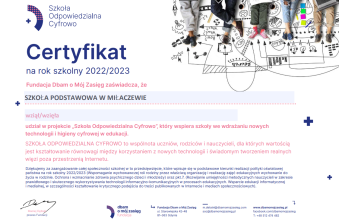 Certyfikat - Szkola Odpowiedzialna Cyfrowo