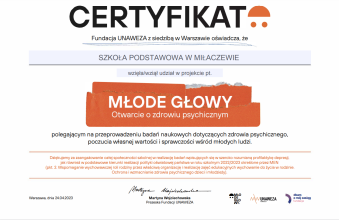 Certyfikat - mlode glowy