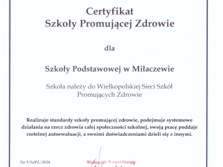 Certyfikat Szkoly Promujacej Zdrowie